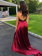 A-Line/Elegant Sleeveless Halter Ruffles Silk like Satin Prom Dresses by misshow.com