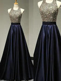 A-Line/Elegant Sleeveless Halter Satin Floor-Length Beading Prom Dresses by misshow.com