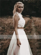A-Line/Elegant Sleeveless High Neck Tulle Beading Floor-Length Prom Dresses by misshow.com