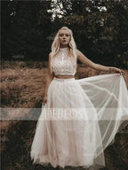 A-Line/Elegant Sleeveless High Neck Tulle Beading Floor-Length Prom Dresses by misshow.com