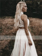 A-Line/Elegant Sleeveless High Neck Tulle Beading Floor-Length Prom Dresses by misshow.com