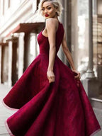 A-Line/Elegant Sleeveless Jewel Asymmetrical Ruffles Lace Prom Dresses by misshow.com