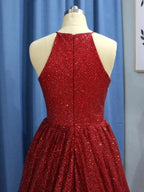 A-Line/Elegant Sleeveless Jewel Ruffles Sequins Prom Dresses by misshow.com