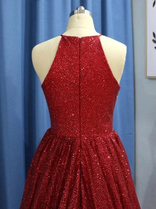 A-Line/Elegant Sleeveless Jewel Ruffles Sequins Prom Dresses by misshow.com