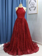 A-Line/Elegant Sleeveless Jewel Ruffles Sequins Prom Dresses by misshow.com