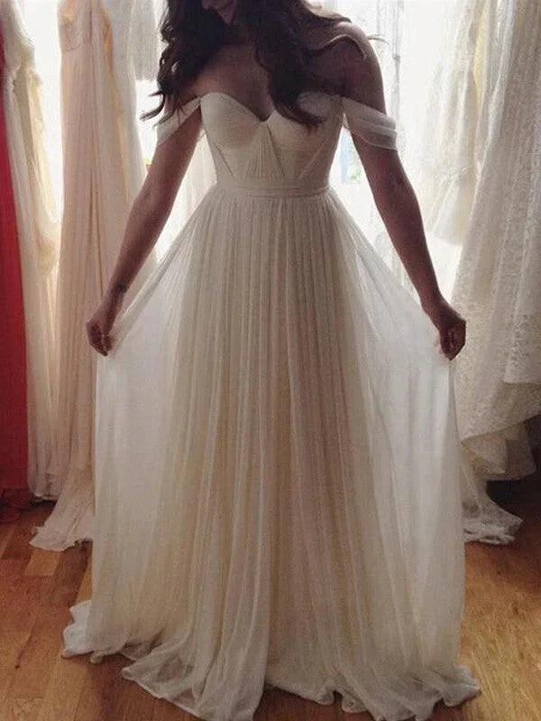 A-Line/Elegant Sleeveless Off-the-Shoulder Beading Floor-Length Chiffon Prom Dresses by misshow.com