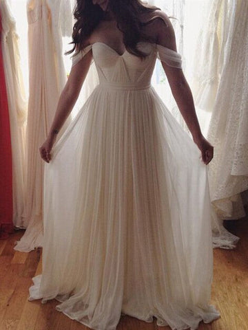 A-Linie/Elegant Ärmellos Off-the-Shoulder Perlen verziert Bodenlang Chiffon Ballkleider