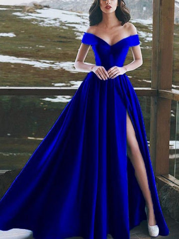 A-Linie/Elegant Ärmellos Off-the-Shoulder Bodenlang Rüschen Satin Ballkleider
