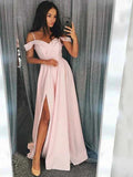 A-Line/Elegant Sleeveless Off-the-Shoulder Ruffles Elastic Woven Satin Prom Dresses by misshow.com
