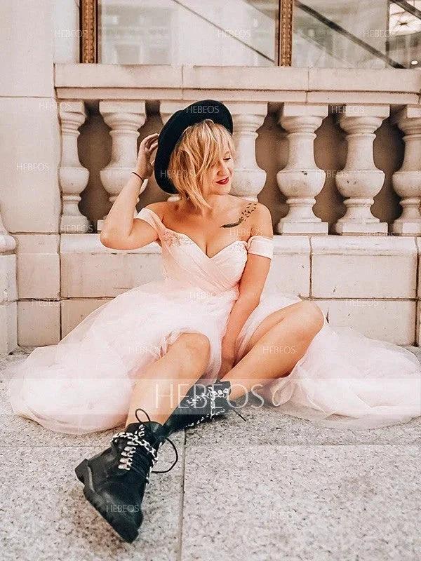 A-Line/Elegant Sleeveless Off-the-Shoulder Tulle Beading Prom Dresses by misshow.com