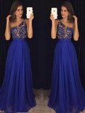 A-Line/Elegant Sleeveless One-Shoulder Floor-Length Beading Chiffon Prom Dresses by misshow.com