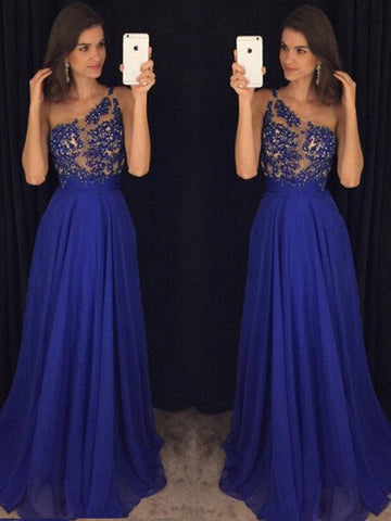 A-Linie/Elegant Ärmellos Eine Schulter Bodenlang Perlen verziert Chiffon Ballkleider