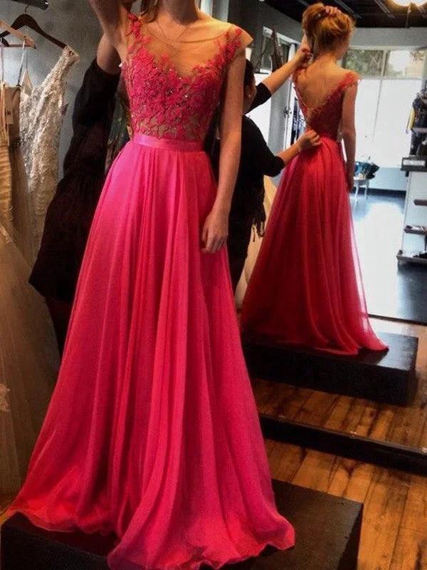 A-Line/Elegant Sleeveless Scoop Applique Chiffon Prom Dresses by misshow.com