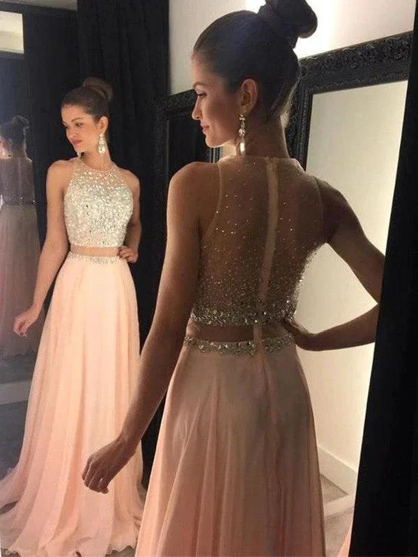 A-Line/Elegant Sleeveless Scoop Beading Chiffon Prom Dresses by misshow.com