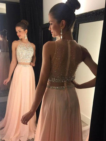 A-Linie/Elegant Ärmellos U-Ausschnitt Perlen verziert Chiffon Abiballkleider