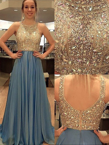 A-Linie/Elegant Ärmellos U-Ausschnitt Chiffon Perlen verziert Abiballkleider