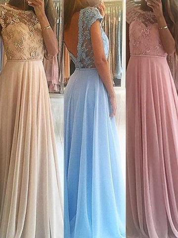 A-Linie/Elegant Ärmellos U-Ausschnitt Bodenlang Perlen verziert Chiffon Abiballkleider
