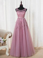 A-Line/Elegant Sleeveless Scoop Floor-Length Tulle Beading Prom Dresses by misshow.com