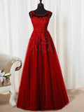 A-Line/Elegant Sleeveless Scoop Floor-Length Tulle Beading Prom Dresses by misshow.com