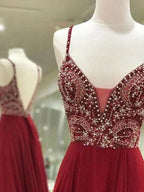 A-Line Elegant Sleeveless Spaghetti Straps Chiffon Floor-Length Beading Prom Dresses by misshow.com