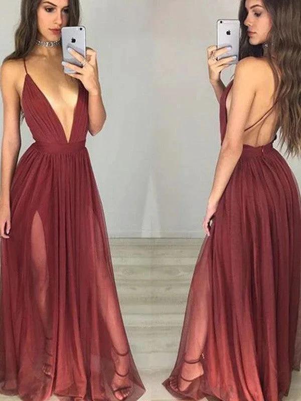 A-Line/Elegant Sleeveless Spaghetti Straps Chiffon Floor-Length Ruched Prom Dresses by misshow.com