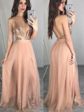 A-Line/Elegant Sleeveless Spaghetti Straps Chiffon Floor-Length Sequin Prom Dresses by misshow.com