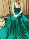 A-Line/Elegant Sleeveless Spaghetti Straps Elastic Woven Satin Floor-Length Prom Dresses by misshow.com