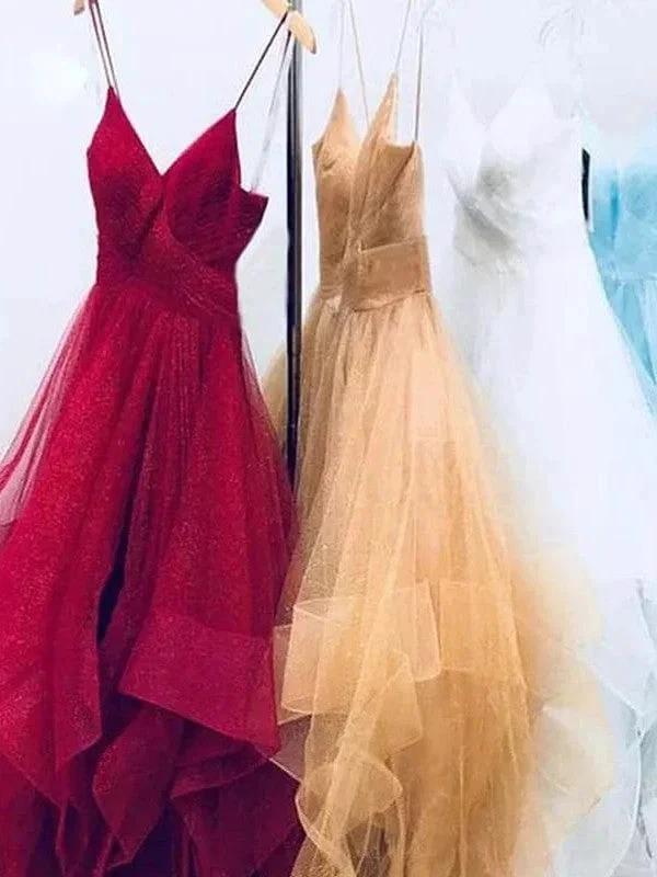 A-Line/Elegant Sleeveless Spaghetti Straps Floor-Length Tulle Prom Dresses by misshow.com