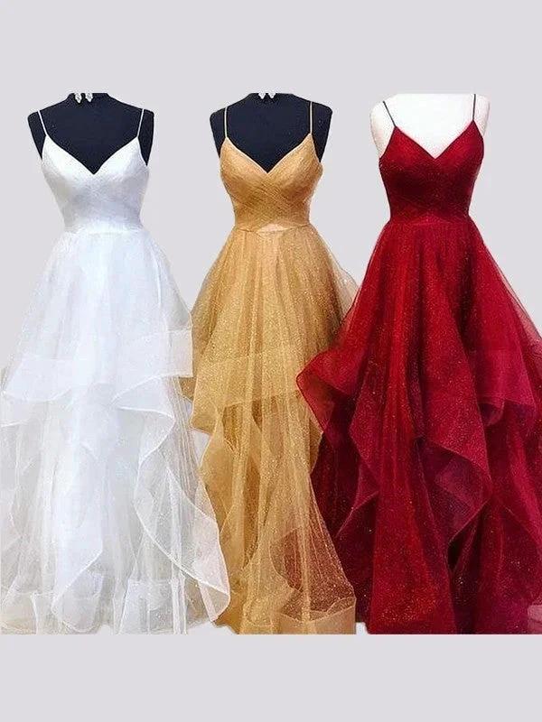 A-Line/Elegant Sleeveless Spaghetti Straps Floor-Length Tulle Prom Dresses by misshow.com