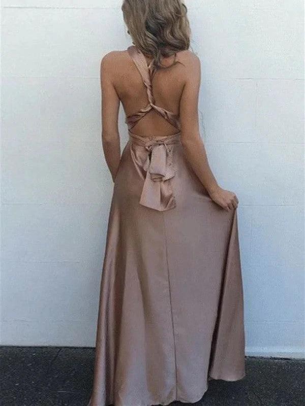 A-Line/Elegant Sleeveless Spaghetti Straps Silk like Satin Floor-Length Sash/Ribbon/Belt Prom Dresses by misshow.com