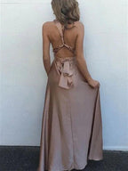 A-Line/Elegant Sleeveless Spaghetti Straps Silk like Satin Floor-Length Sash/Ribbon/Belt Prom Dresses by misshow.com