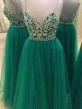 A-Line/Elegant Sleeveless Spaghetti Straps Tulle Floor-Length Beading Prom Dresses by misshow.com