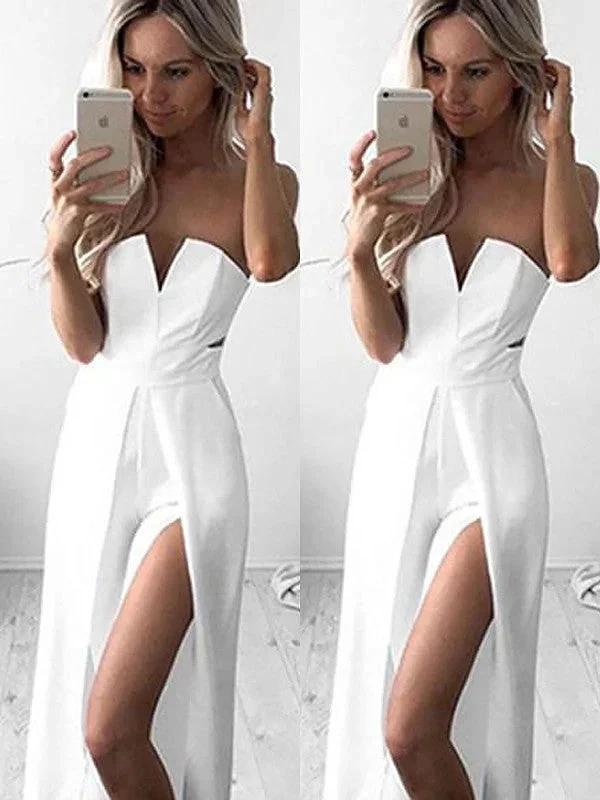 A-Line/Elegant Sleeveless Strapless Floor-Length Stretch Crepe Ruched Prom Dresses by misshow.com