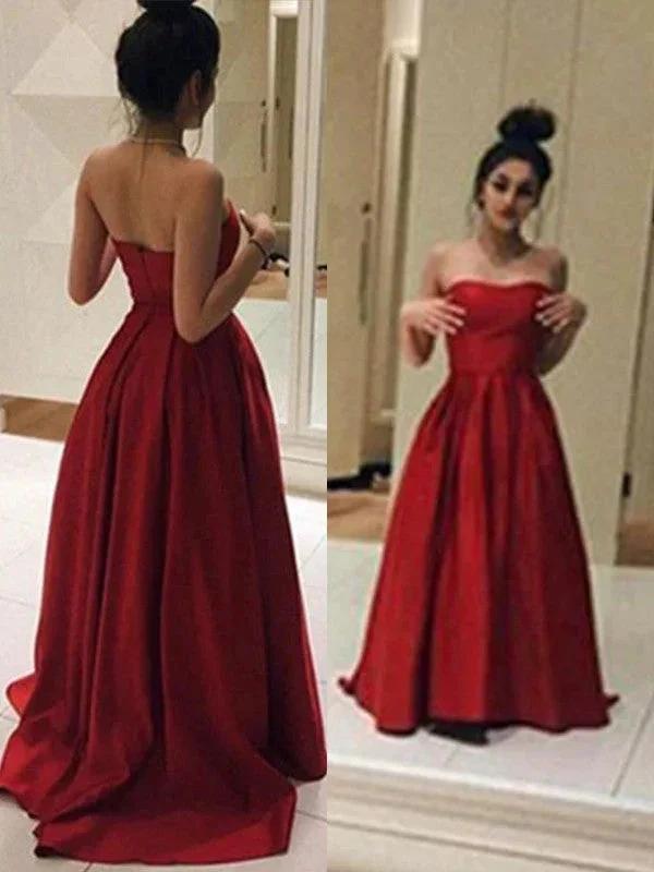 A-Line/Elegant Sleeveless Strapless Ruffles Stain Prom Dresses by misshow.com