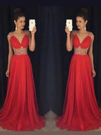 A-Line/Elegant Sleeveless V-neck Beading Floor-Length Chiffon Prom Dresses by misshow.com