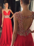 A-Line/Elegant Sleeveless V-neck Beading Floor-Length Chiffon Prom Dresses by misshow.com