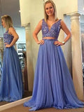 A-Line/Elegant Sleeveless V-neck Chiffon Beading Floor-Length Two Piece Prom Dresses by misshow.com