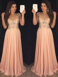 A-Line/Elegant Sleeveless V-neck Chiffon Paillette Floor-Length Prom Dresses by misshow.com