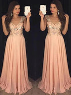 A-Line/Elegant Sleeveless V-neck Chiffon Paillette Floor-Length Prom Dresses by misshow.com