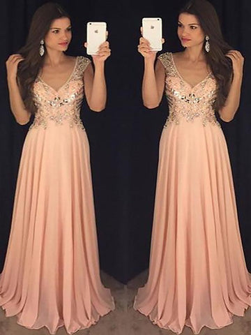 A-Linie/Elegant Ärmellos V-Ausschnitt Chiffon Pailletten Bodenlang Ballkleider