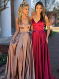 A-Line/Elegant Sleeveless V-neck Ruffles Elastic Woven Satin Prom Dresses by misshow.com