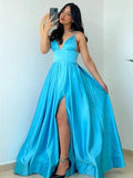 A-Line/Elegant Spaghetti Straps Satin Sleeveless Ruffles Floor-Length Prom Dresses by misshow.com