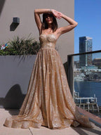 A-Line/Elegant Spaghetti Straps Sequins Sleeveless Ruffles Prom Dresses by misshow.com