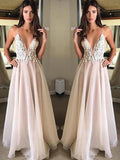 A-Line/Elegant Spaghetti Straps Sleeveless Applique Chiffon Prom Dresses by misshow.com