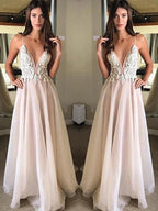A-Line/Elegant Spaghetti Straps Sleeveless Applique Chiffon Prom Dresses by misshow.com