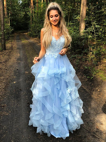 A-Linie/Elegant Spaghettiträger Ärmellos Applikation Organza Bodenlang Ballkleider