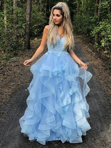 A-Linie/Elegant Spaghettiträger Ärmellos Applikation Organza Bodenlang Ballkleider