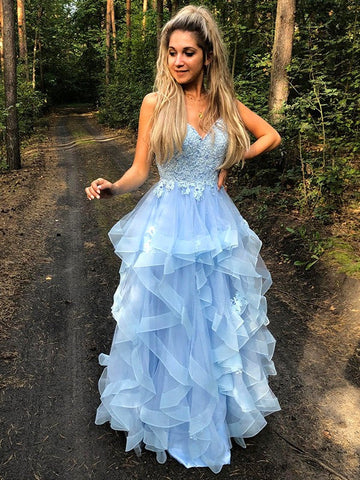 A-Linie/Elegant Spaghettiträger Ärmellos Applikation Organza Bodenlang Ballkleider