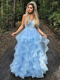 A-Line/Elegant Spaghetti Straps Sleeveless Applique Organza Floor-Length Prom Dresses by misshow.com