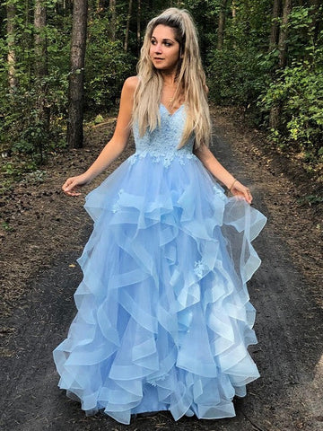 A-Linie/Elegant Spaghettiträger Ärmellos Applikation Organza Bodenlang Ballkleider